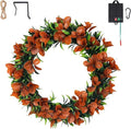 Solar Spring Wreath for Front Door 16inch Pre-lit 30LED Wreaths Spring Summer Decor for Outside Aftificial Red Floral Wreaths Home Decorations Wreath for Wall Festival Decor