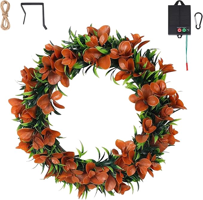 Solar Spring Wreath for Front Door 16inch Pre-lit 30LED Wreaths Spring Summer Decor for Outside Aftificial Red Floral Wreaths Home Decorations Wreath for Wall Festival Decor
