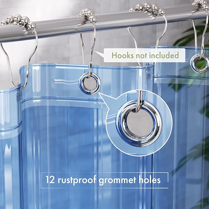 AmazerBath Shower Curtain Liner, 72x72 Transparent Blue Shower Liner, Lightweight Plastic Shower Curtain Liners, Cute Waterproof Shower Liner for Bathroom with 3 Magnets and 12 Grommet Holes