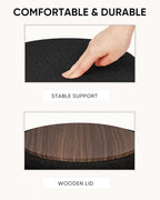 Round Ottoman with Storage, Boucle Foot Rest Stool with Reversible Tray Lid, Folding Teddy Ottoman Coffee Table for Dorm Living Room Bedroom Entryway, Black,13" x 13" x 13.8"