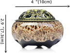 Incense Burner with Calabash Incense Stick Holder - Porcelain Charcoal Censer for Use with Resin Granular Powder Cone or Coil Incense (New Fambe Gray)