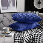 12x20 Blue Throw Pillow Covers: 2 Pack Original Striped Velvet Rectangular Decorative Pillow Cases for Farmhouse Couch