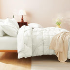 CozyLux Queen Comforter Set Ivory, 7 Pieces Pintuck Bed in A Bag, Premium Ivory Comforter Queen Size, Pinch Pleat Bedding Sets with Comforter, Sheets, Pillowcases & Shams