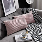 12x20 Pink Throw Pillow Covers: 2 Pack Original Striped Velvet Rectangular Decorative Pillow Cases for Farmhouse Couch