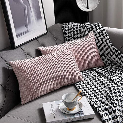 12x20 Pink Throw Pillow Covers: 2 Pack Original Striped Velvet Rectangular Decorative Pillow Cases for Farmhouse Couch