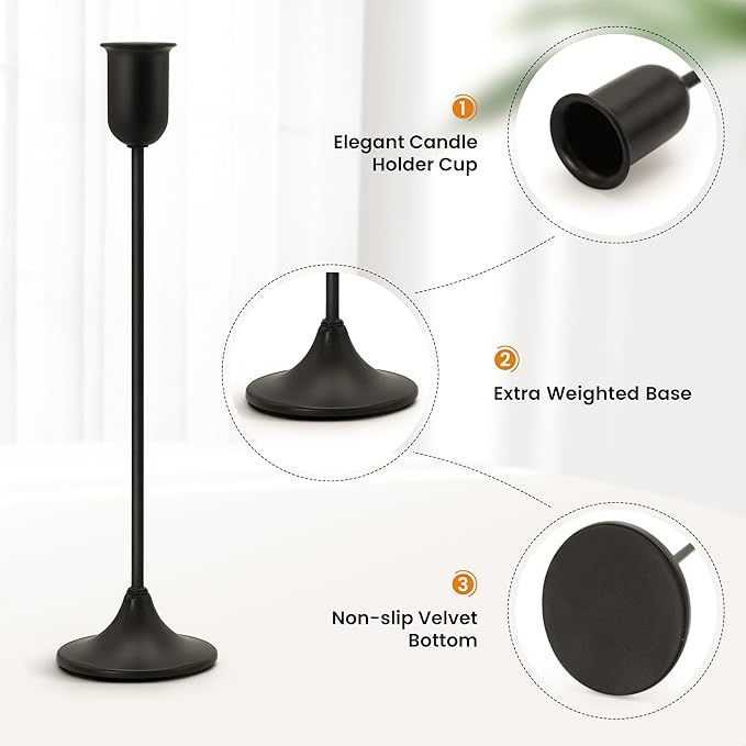 Candle Holder - 3 PCS Candlestick Holders - Vintage Candle Stick Holder - Modern Decorative Centerpiece - Cozy Atmosphere Gift for Home Decor, Wedding, Black Taper
