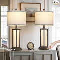 27in Tall Farmhouse Table Lamp Set of 2 with USB C+A & Outlet,Brown Industrial End Table Lamp for Living Room,Vintage Rustic Bedside Lamps with Night Light for Bedroom Nightstand,Brown
