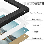 Vittanly 5x7 Picture Frames Set of 9, Display 4x6 Pictures with Mat or 5x7 without Mat, Photo Frames for Wall or Tabletop with Plexiglass, Engineered Wood, Black&Brown&Grey