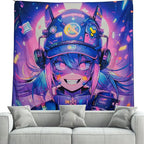 HOUHUANG Hanging paintings, blacklight tapestry, murals, and decorative paintings, fluorescent anime, cartoons, polyester material (59 "x 59") for families, bars, and outdoor parties (Cool girl)