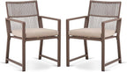 Aluminum Outdoor Patio Dining Chairs - Imitation Rope Vine Chair Ergonomic Backrest Design Detachable Seat Cushion Soft and Breathable Garden Porch, Light Brown Set of 2