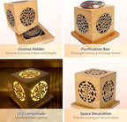 Bamboo Incense Burner & Sage Holder, Multi-Use Incense Holder with Solar & Flameless Candles, Solar LED Ambient/Mood Light, Solar Candle Lights, LED Night Light Bedside Lamp, 8-12H Charging