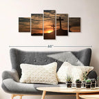 Elephant Stock Cross Silhouettes Wall Art Multi Piece Canvas - 5 Panel Christian Pictures Decor - Digital Design Canvas Print - Christian Wall Decor - 42" X 19"