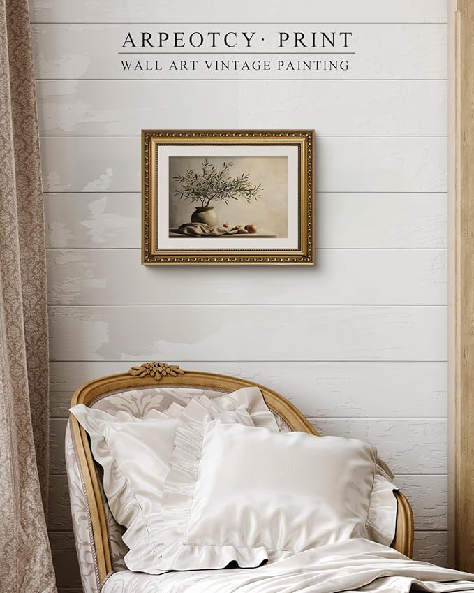 ARPEOTCY Vintage Gold Framed Wall Art Decor, 11x14 Inch Farmhouse Olive Tree & Apple Print Artwork, Still Life Wall Art Home Decor, BotanicalPainting for Kitchen Living Room Office