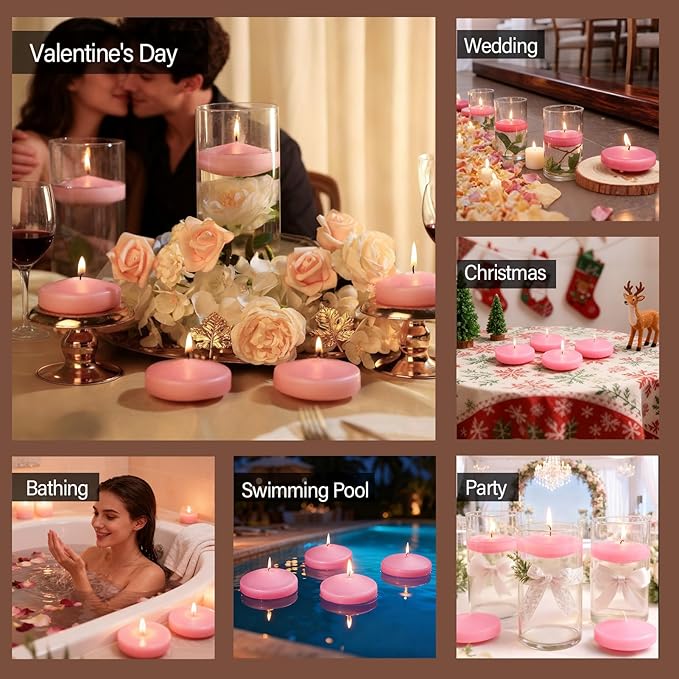 3 inch Floating Candles 30 Packs Pink Floating Candle for Centerpieces 8-9 Hours Floating Candles 3” Water Candles for Cylinder Vases, Pool, Wedding, Valentine's