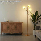 Fiqevs Globe Floor Lamp with 3 Adjustable Glass Ball Lampshade, Gold Mid Modern Standing Lamp Bulbs Included, Sputnik Tree Tall Pole Lamp for Living Room, Bedroom - Antique Brass