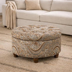 Homepop Home Decor |N8264-F1044 | Large Button Tufted Woven Round Storage Ottoman | Ottoman with Storage for Living Room & Bedroom, Traditional Paisley