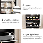 Shoe Cabinet for Entryway with 2 Flip Drawers & Coat Rack, Narrow Hidden Shoe Storage Cabinet with Fluted Panel, 2-in-1 Hall Tree Slim Freestanding Shoe Rack Organizer for Hallway, Black