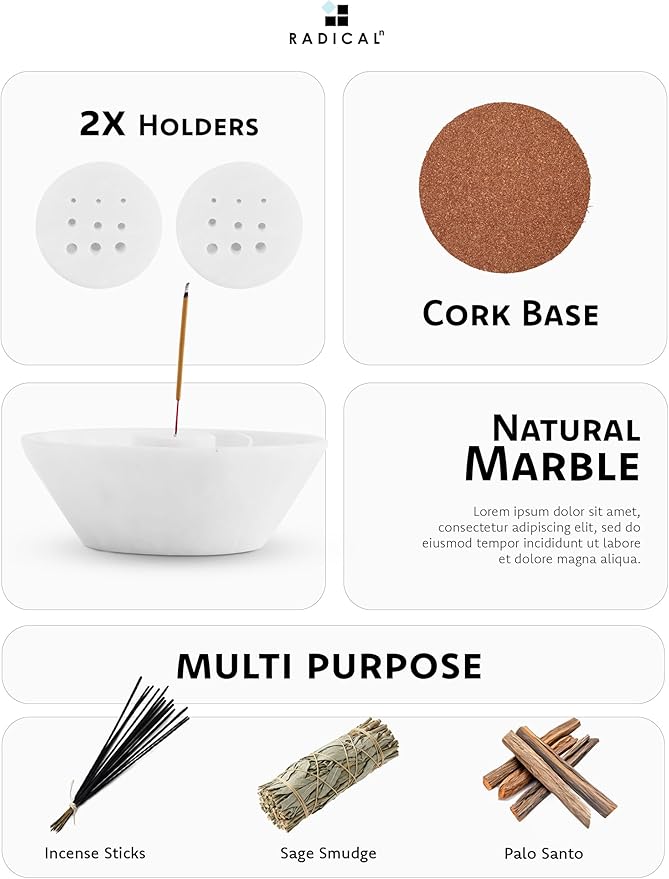 Radicaln Marble Incense Holder for Stick 5.5" Inches Handmade White Marbles Ashtray for Home Décor, Ideal Incense Stick Holder, Palo Santo Holder & Incense Holder Marble for Living Room