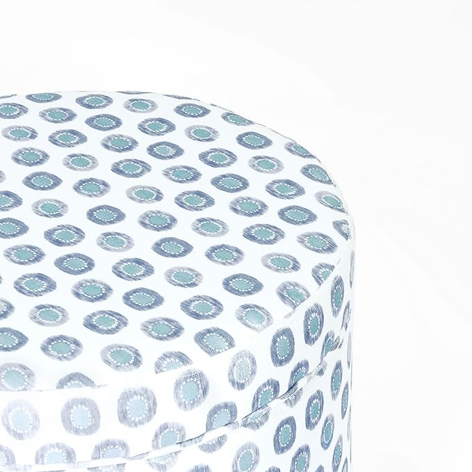 HomePop Upholstered Round Storage Ottoman|Homepop Home Décor|Upholstered Round Foot Rest Ottoman - Small Green Medallion Ikat Print