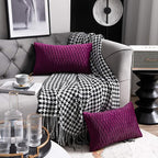 12x20 Purple Throw Pillow Cases: 2 Pack Original Striped Velvet Rectangular Decorative Pillow Covers for Farmhouse Couch