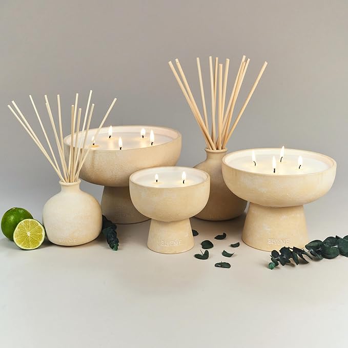 Blueme Focus Candle | Eucalyptus & Lime | 5 Wick - Refillable Wellness Candle with Essential Oils, Hand Finished & Poured Soy Wax Blend Ceramic Vessel, Natural Cotton Wicks | Giant 45 oz