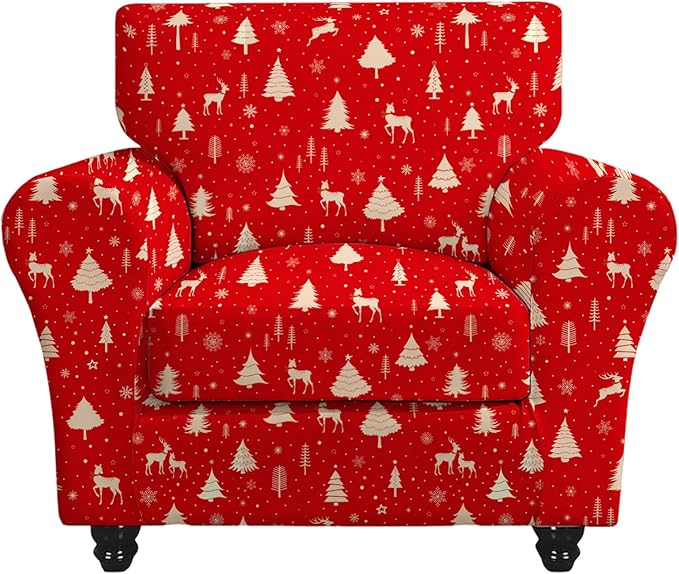 KRFOONN 2 Piece Chair Covers Printed Sofa Covers Couch Covers Washable Armchair Sofa Couch Slipcover Furniture Protector with Elastic Bottom for Living Room (Armchair, Christmas 01), Small