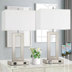22'' Tall Table Lamps for Bedroom Set of 2, Silver Bedside Touch Control Lamp with 2 USB Ports&AC Outlet, Modern Living Room Table Lamp for Nightstand End Table, 3-Way Dimming with 2 E26 Edison Bulbs