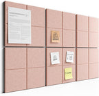 Bumusty Large Felt Bulletin Board, 36" x 24" Cork Board Alternative, 6-Pack Wall Tiles with 4-Compartment Design, 30 Push Pins, 40 Adhesive Tabs, Ideal for Office & Home Decor, Pink