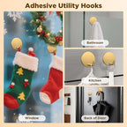 OUTXE Adhesive Wreath Hanger, Heavy Duty Reef Hook | for Front Door Glass Window | for Christmas/Thanksgiving/Halloween/July 4th/Easter/Valentine/Fall/Summer/Spring (Gold, 4-Pack)