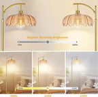 Glass Floor Lamp for Living Room,Bedroom,Gold Dimmable Standing Lamp with Remote,Mid Century Modern Brass Tall Lamp Boho Floor Lamps Arc Stained Flower Floor Light Lamp Bohemian