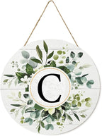 Smile B0G124Y3GWMonogram Letter C Wreaths Wooden Welcome Sign, Family Last Name Initial Front Door Wall Decoration, Floral Spring Summer Porch Rustic Home Kitchen Decor