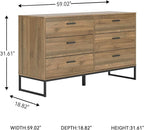 Signature Design by Ashley Deanlow Mid-Century Modern 6 Drawer Dresser with Safety Stop for Bedroom, Light Brown & Black