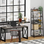 BON AUGURE 5-Tier Ladder Shelf, Industrial Leaning Bookcase, Wood and Metal Ladder Bookshelf for Living Room, Bedroom, Kitchen, Home Office (Grey Oak)