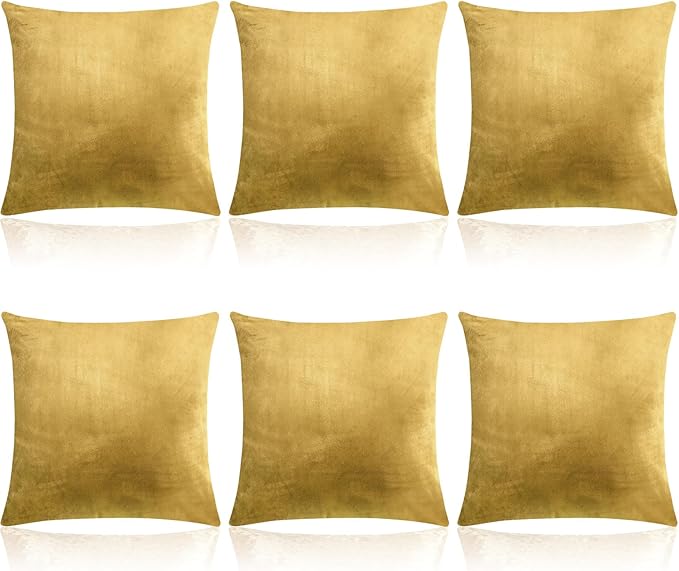 Pack of 6 Decorative Velvet Throw Pillow Covers Solid Square Soft Pillowcase Set Cushion Cases for Sofa Couch Bed Car Christmas Fall Home Decor 18 x 18 inch(Turmeric Color)