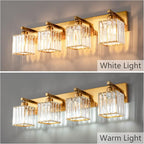 Modern Vanity Light 4-Lights Modern Gold Brushed Brass Finish Crystal Wall Light Bathroom Vanity Light Fixtures
