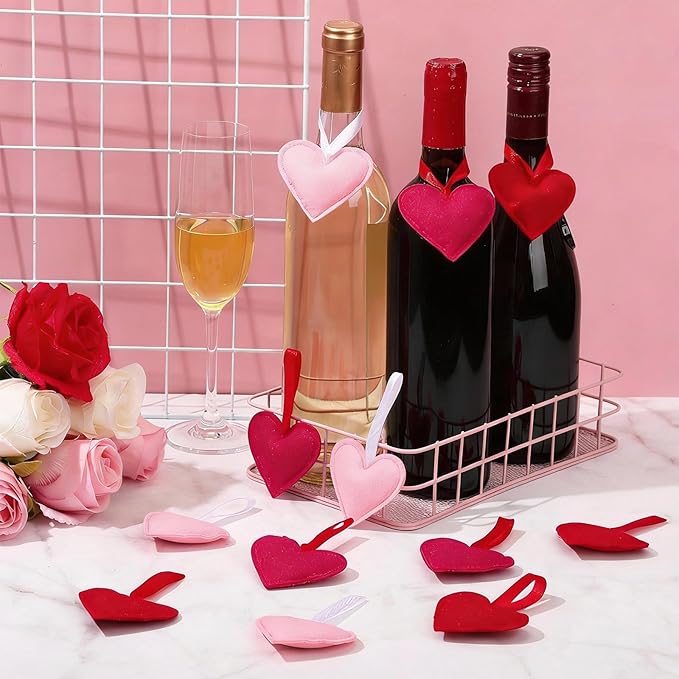 Syhood 12 Pcs Valentine's Day Felt Heart Ornaments Hanging Tree Decor for Wedding, Anniversary, Christmas Party Supplies, Winter Home Decorations(Pink. Red and Rose Red,Solid Color Style)