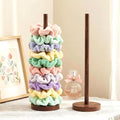 2 Pcs Scrunchie Holder Stand Hair Tie Organizer Vertical 15-20 Scrunchies Hairs Accessories Organizer Display Scrunchy Wood Hair Tie Holder Storage for Women Bathroom Bedroom Decor (Walnut wood, large)