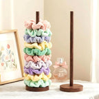 2 Pcs Scrunchie Holder Stand Hair Tie Organizer Vertical 15-20 Scrunchies Hairs Accessories Organizer Display Scrunchy Wood Hair Tie Holder Storage for Women Bathroom Bedroom Decor (Walnut wood, large)