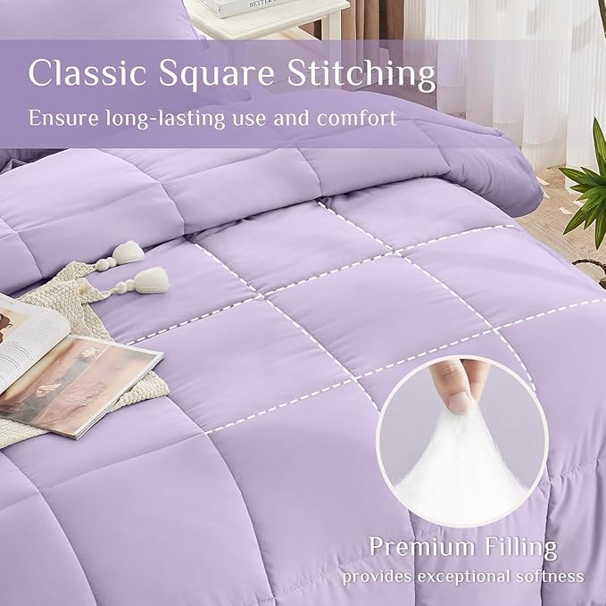 JOLLYVOGUE Full Comforter Set, Ultra-Soft Bed in a Bag Full Size 7 Pieces, Oeko-TEX Certified Bedding Set with Down Alternative Comforter, Sheets, Pillowcases & Shams, Lavender