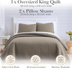 Southshore Fine Living, Inc. Oversized Quilt, King Size Bedding Set, Soft Microfiber, Easy Care Stain and Pet Hair Resistant Bedding, California/King Size Quilt Bedspread Set w/2 Shams, Dark Taupe
