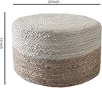 Scandilivin Homes Pouf Ottoman - 100% Jute Braided Footrest Pouf Hand Knitted Traditional Cord Boho Pouffe for Living Room, Bedroom, Nursery, Patio, Lounge Colorblock - Natural Ivory (20”x20”x10”)