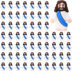 Bememo 100 Pcs Jesus Toys Original Design Mini Rubber Little Jesus Figurine to Hide and Seek Religious Party Favors Sunday School Craft Baptism Gifts for Easter Egg Stuffers(Blue)