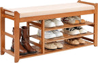 Shoe Rack Bench with Cushion 39.4“, Shoe Rack for Front Door Entrance, Shoe Bench with Storage for Entryway Hallway Bedroom Living Room