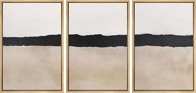 MUDECOR Framed Wall Art Print Set Minimalist Abstract Black Horizontal Brushstroke Illustrations Modern Art Boho Decorative Colorful Chic for Living Room, Bedroom, Office - 24"x36"x3 Natural