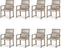 Aluminum Outdoor Patio Dining Chairs - Imitation Rope Vine Chair Ergonomic Backrest Design Detachable Seat Cushion Soft and Breathable Garden Porch Light Brown Set of 8