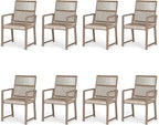 Aluminum Outdoor Patio Dining Chairs - Imitation Rope Vine Chair Ergonomic Backrest Design Detachable Seat Cushion Soft and Breathable Garden Porch Light Brown Set of 8