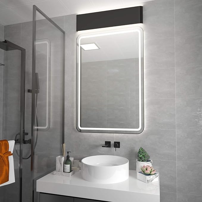 Aipsun 24in Remote Control Dimmable Modern Black Vanity Light Fixtures Color Temperature Adjustable LED Bathroom Light Fixture