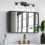 MELUCEE 4-Light LED Bathroom Lighting Fixtures Over Mirror, Dimmable LED Vanity Light for Bathroom 3000K-6000K Black Bath Wall Lights with Crystal Bubble Clear Glass Shade, Built-in LED Chips