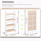 4NM No Assembly 4 Tiers Folding Bookshelf, 47.2" H Foldable Storage Shelves Vintage Bookcase Standing Racks Study Organizer Home Office - Natural White