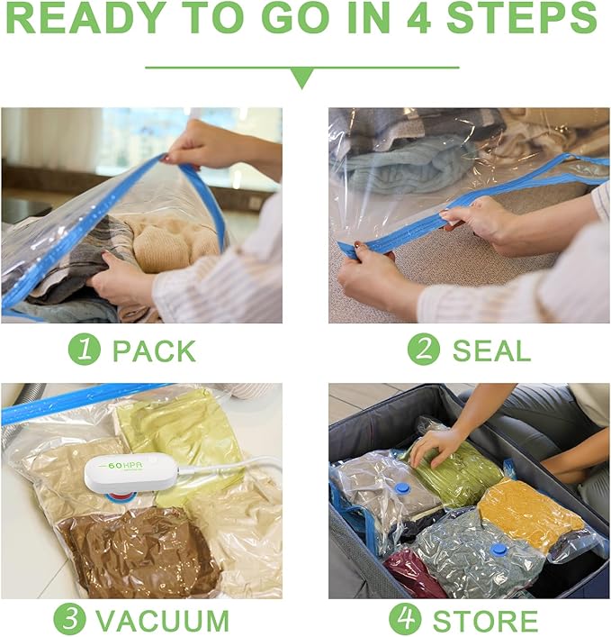 Mapambo 15 Pack Vacuum Storage Bags with -60000Pa USB Pump, Vacuum Seal Bags for Clothing Travel, Space Saver Vacuum Seal Bags for Clothing, Compression Bags for Clothes (15 Combo Size)